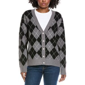Cece Womens  Argyle Wool-Blend Cardigan, Gray